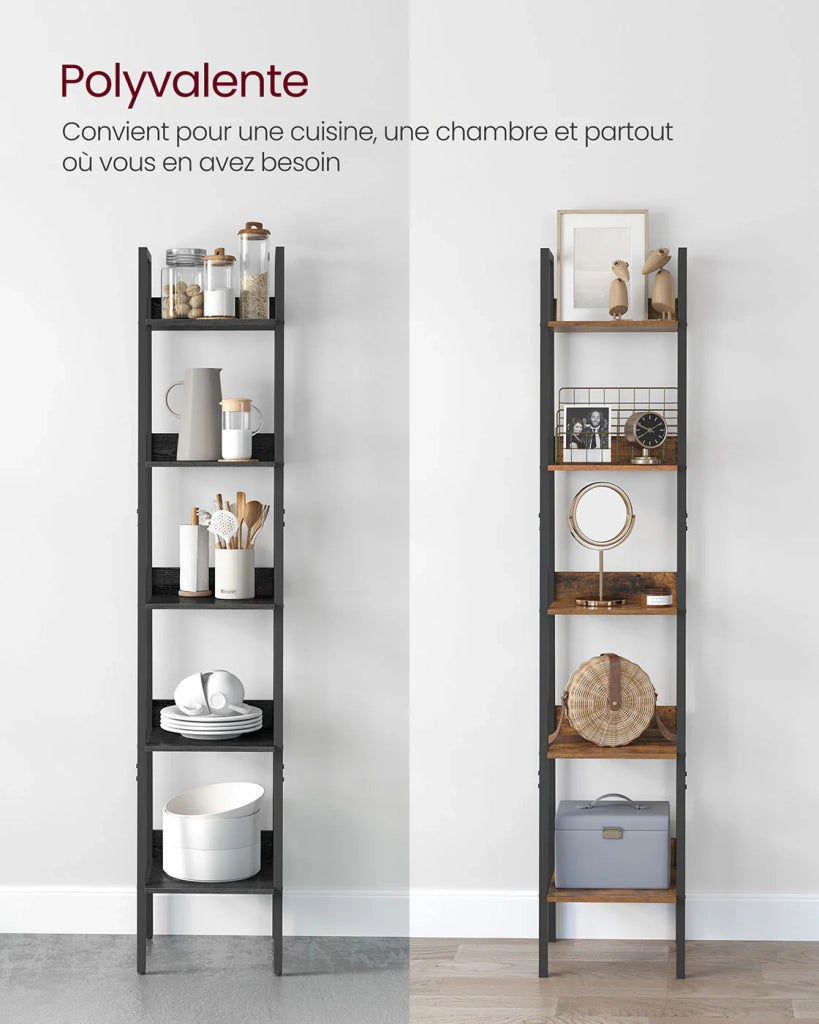 Libreria a 5 ripiani unità di archiviazione indipendente per soggiorno camera da letto cucina struttura in acciaio facile da montare stile industriale marrone rustico e nero 12_0005741