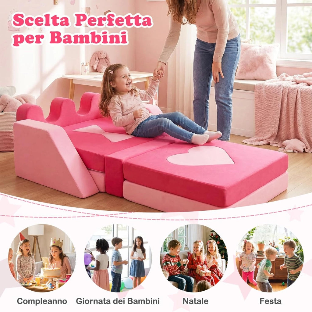 Divano da Gioco per Bambini 14 Pezzi, Divanetto Morbido con Coperture Rimovibili, Blocchi Modulari in Schiuma per Arrampicata, Poltrona per Camera da Letto e Stanza Giochi per Bambini 3+ Anni