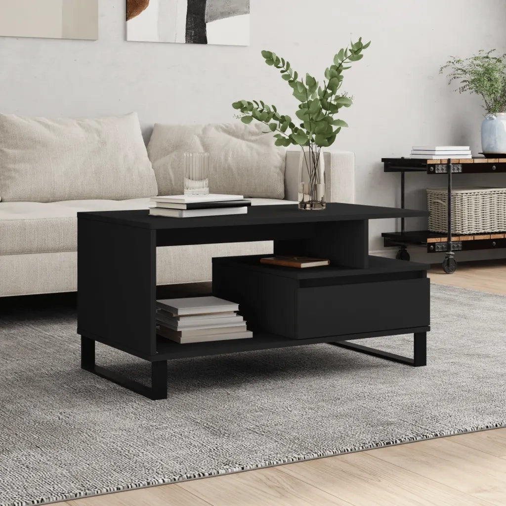 Tavolino da salotto | Tavolino da caff¨¨ | Tavolino da Soggiorno Nero 90x49x45 cm in Legno Multistrato