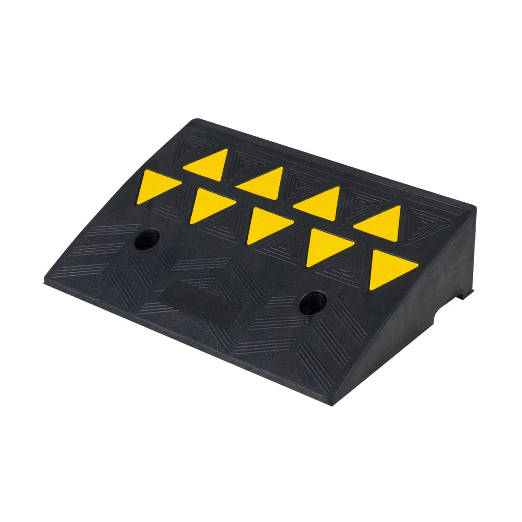 Set di 2 rampe per soglia con strisce riflettenti triangolari gialle e fori di drenaggio, Rampa per marciapiede in gomma antiscivolo altezza 13 cm