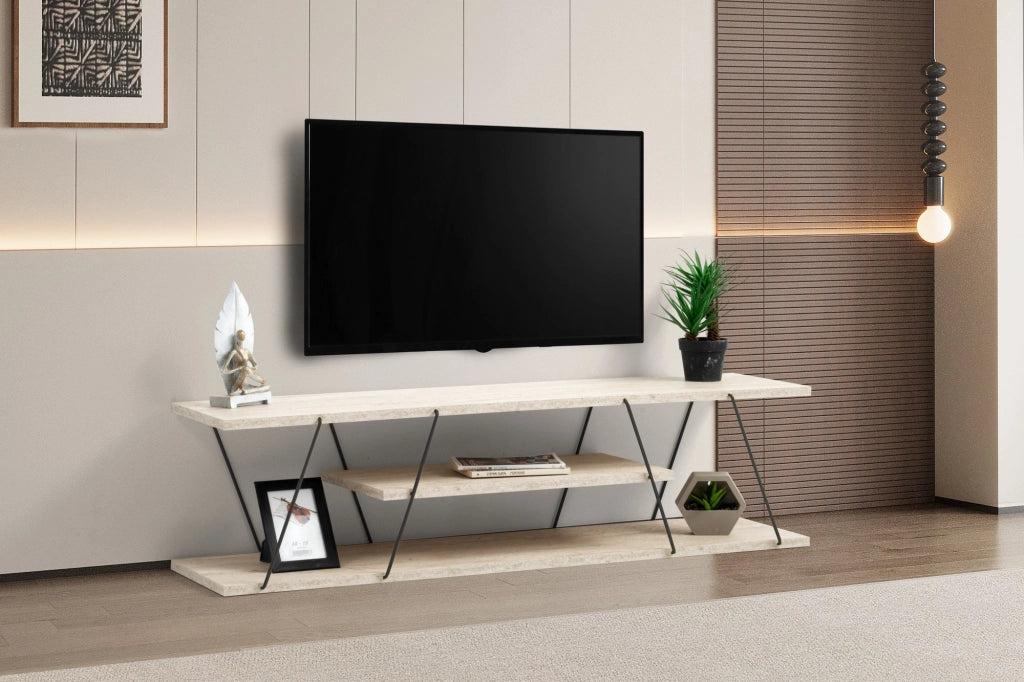 Mobile TV in legno "Canaz" - 120 x 30 x 33 cm - Travertino Nero