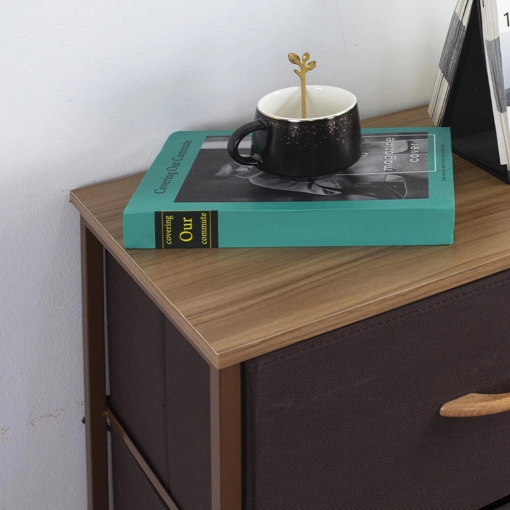 Cassettiera Mobiletto 8 Cassetti Comodo Tessuto Marrone Chiaro Marrone Scuro