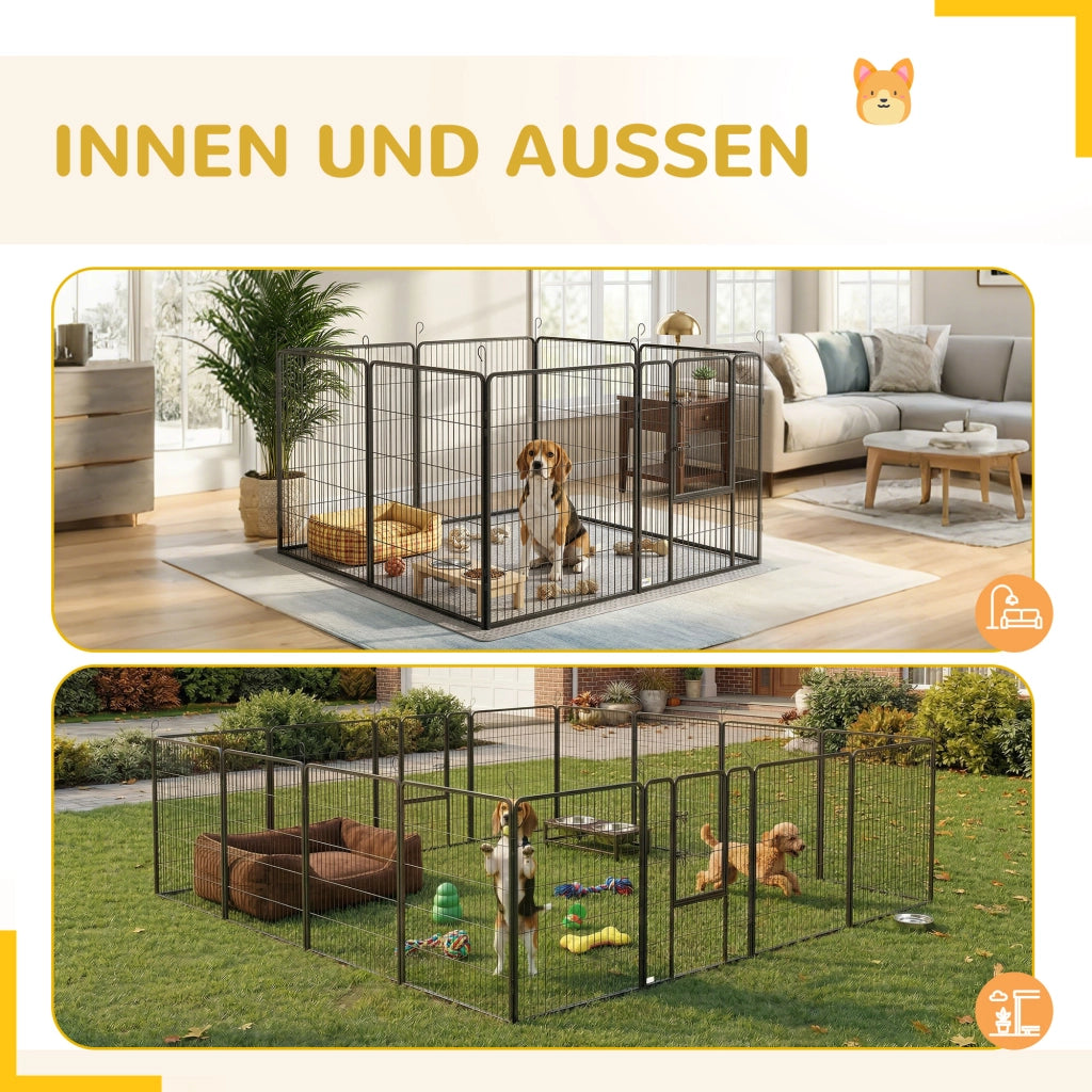 Recinto per cani modulare ¨C zephmum ¨C 16 pezzi, 2 porte, 3.2x3.2x1 m, grigio