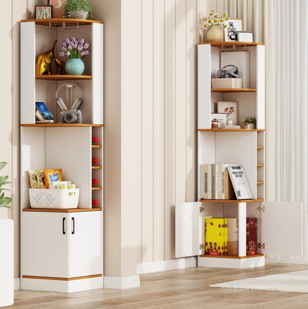 Mobile bar ad angolo bianco con portabicchieri, 40 × 40 × 182 cm