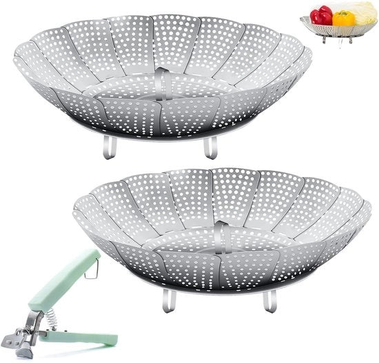 Impianto di vapore, 2 pezzi, valvola di vapore regolabile, in acciaio inossidabile, vapore per casseruole, casseruole con tenaglia per verdure, pentole e vari accessori, argento
