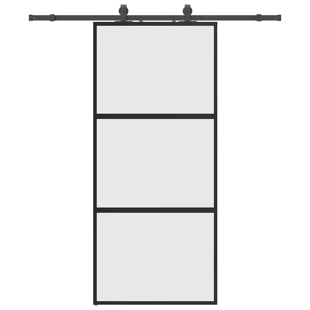 Porta Scorrevole Set Ferramenta Nera 90x205 cm Vetro Temperato 3375815