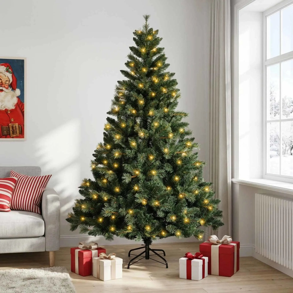 Albero di Natale Artificiale con Rami Pieghevoli 120 cm 150 LED 3465481
