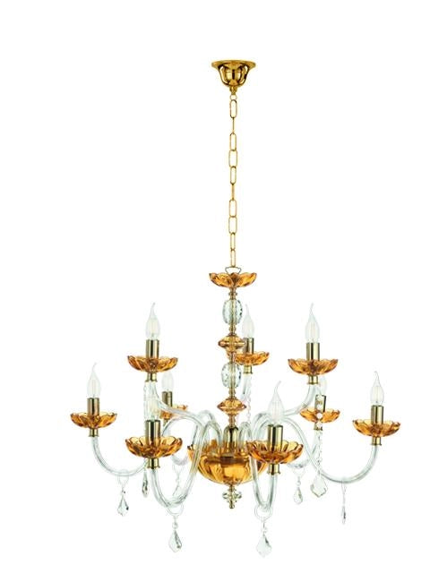 LAMPADARIO PATRICIA 9 LUCI ATTACCO E14 COLORE AMBRA D.88CM
