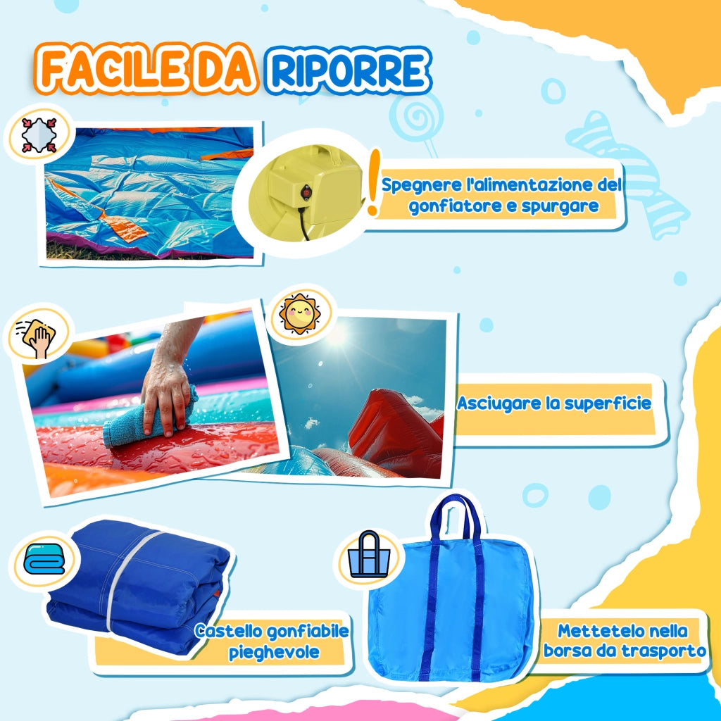 Castello Gonfiabile per Bambini con Scivolo e Piscina ¨C zephmum ¨C Grigio 3.6x1.75x1.8m