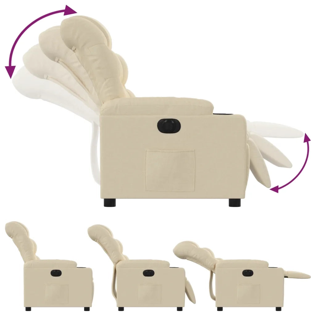 Poltrona | Sedia Relax Elettrica Reclinabile Crema in Tessuto