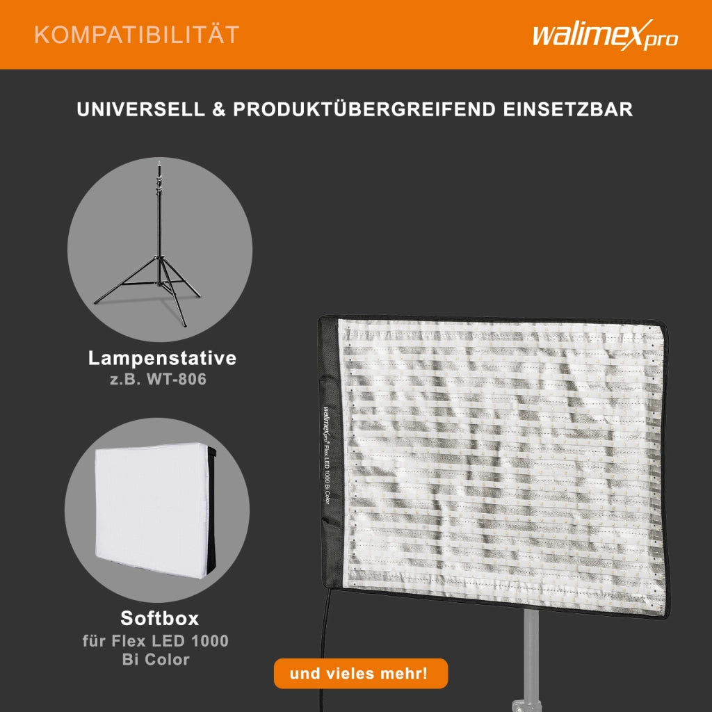 Flex LED 1000 Pannello luminoso a LED bicolor, illuminatori LED per fotografia 100 W, luce fotografica flessibile e dimmerabile con display e slot per batteria ricaricabile