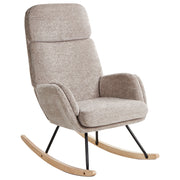 Sedia a dondolo in tessuto tortora gambe in legno e metallo pattini design moderno soggiorno