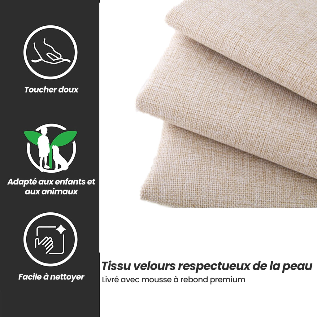 Letto imbottito singolo 90×200 cm con letto estraibile e 3 cassetti; rete; senza materasso; beige