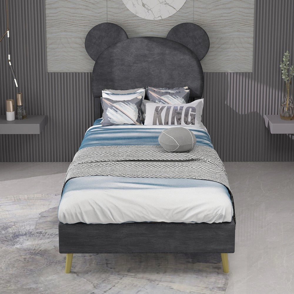 Letto imbottito con testiera ¨C Minimal ¨C grigio tessuto 90x200 cm