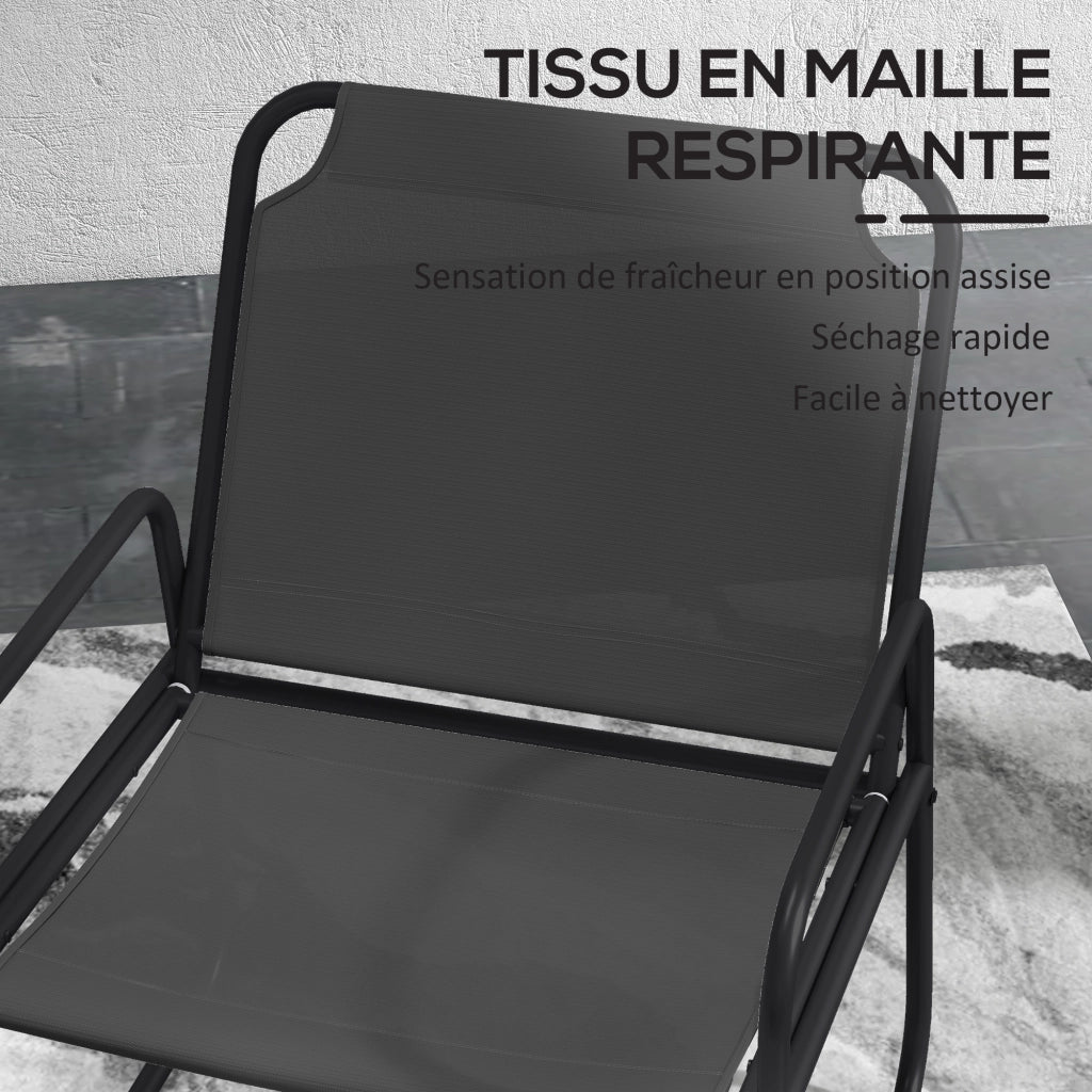 Set da giardino 3 pezzi con divanetto e tavolino ¨C zephmum ¨C grigio, acciaio, tessuto mesh