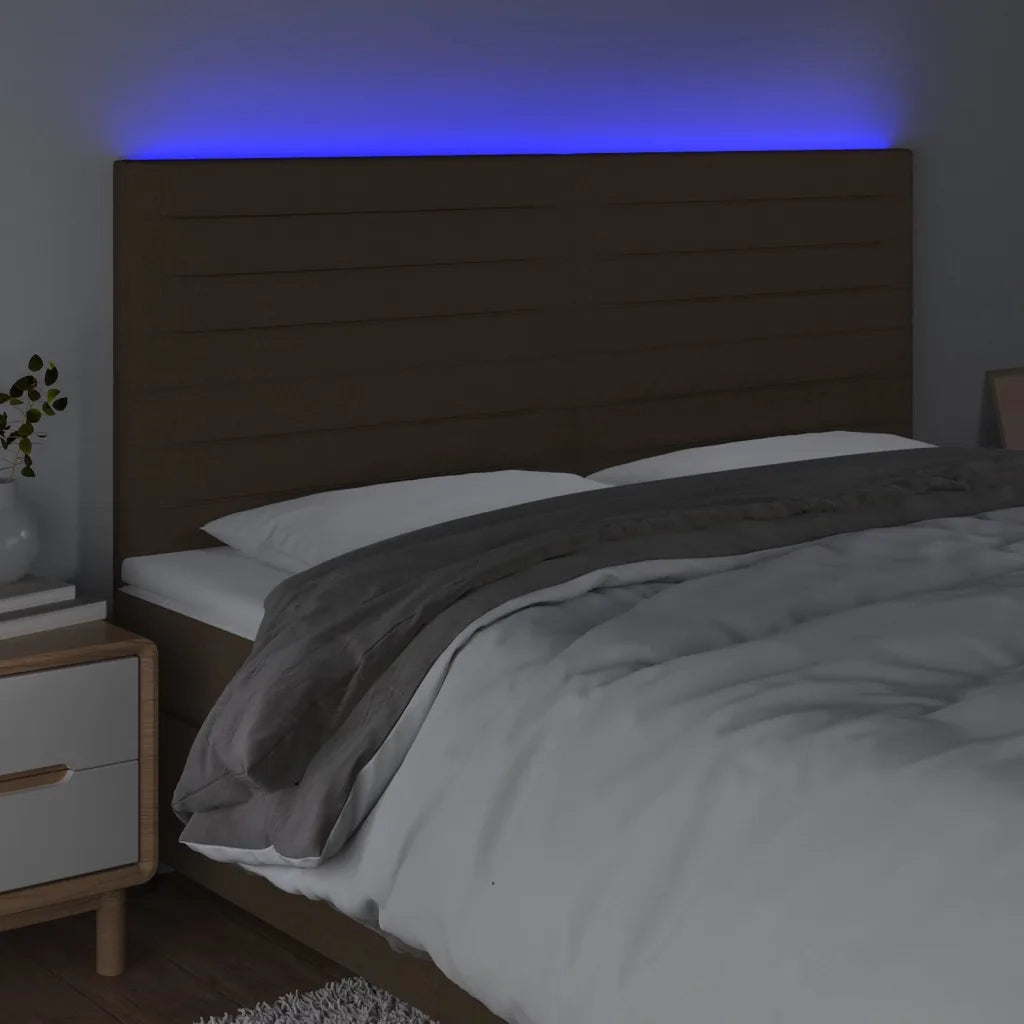 Testiera | Testata a LED Marrone scuro 200x5x118/128cm in Tessuto