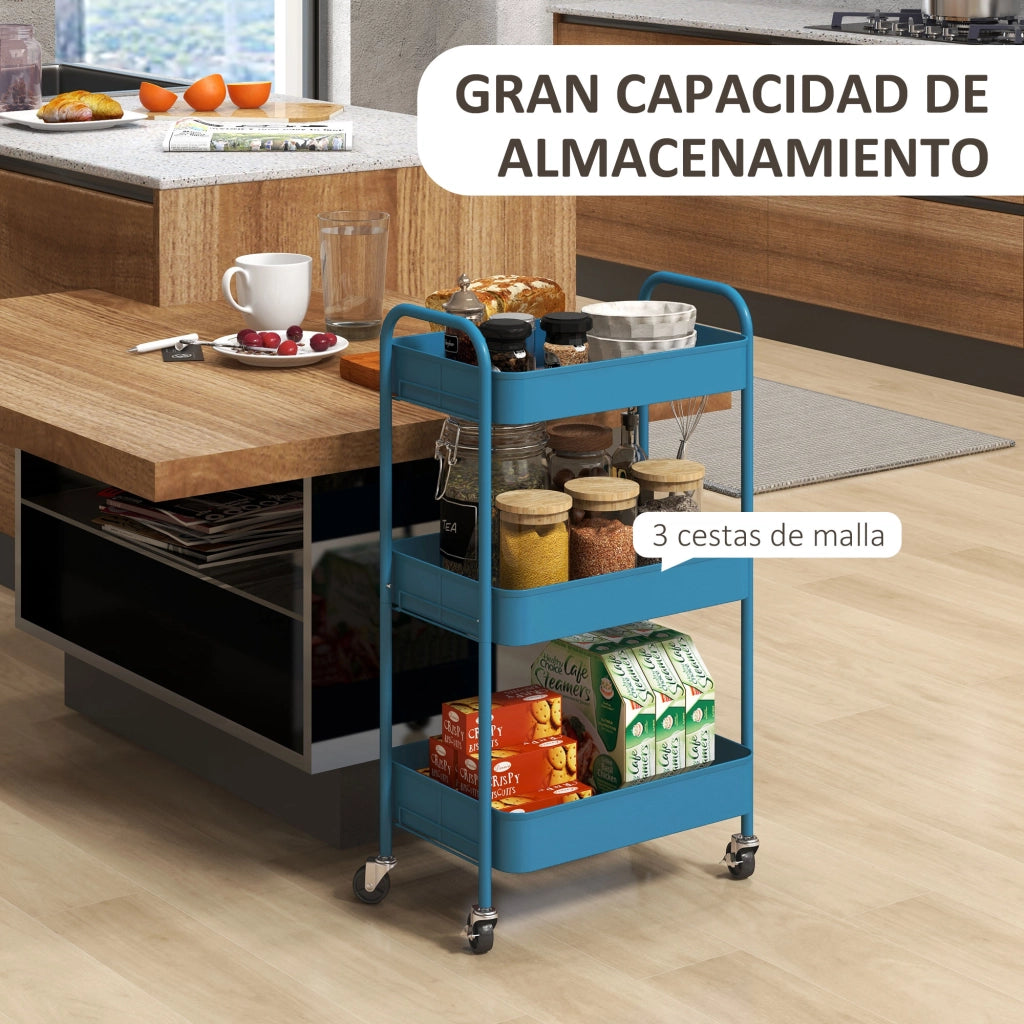 Carrello con 3 Cestini ¨C Zephmum ¨C Acciaio Grigio 45x30.6x79 cm