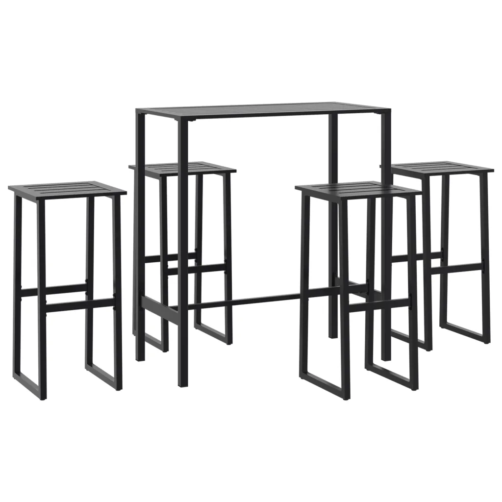 Set Bar da Giardino 5pz Nero in Acciaio Verniciato a Polvere