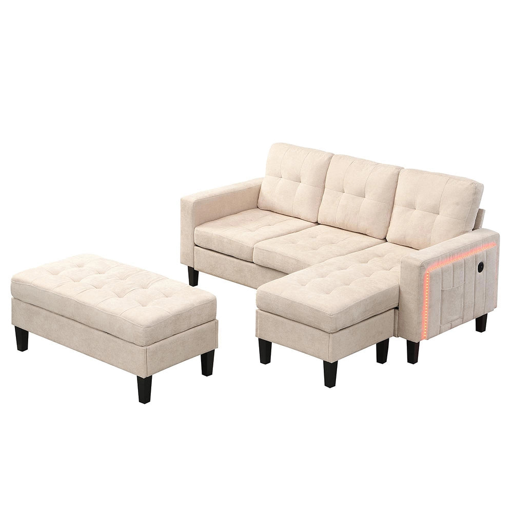 Set divano a L - Xylo - Con poggiapiedi LED, modulare