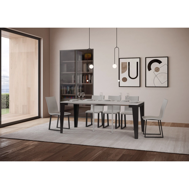 Consolle allungabile 90x40/300 cm Flame Evolution telaio Antracite - Bianco Frassino