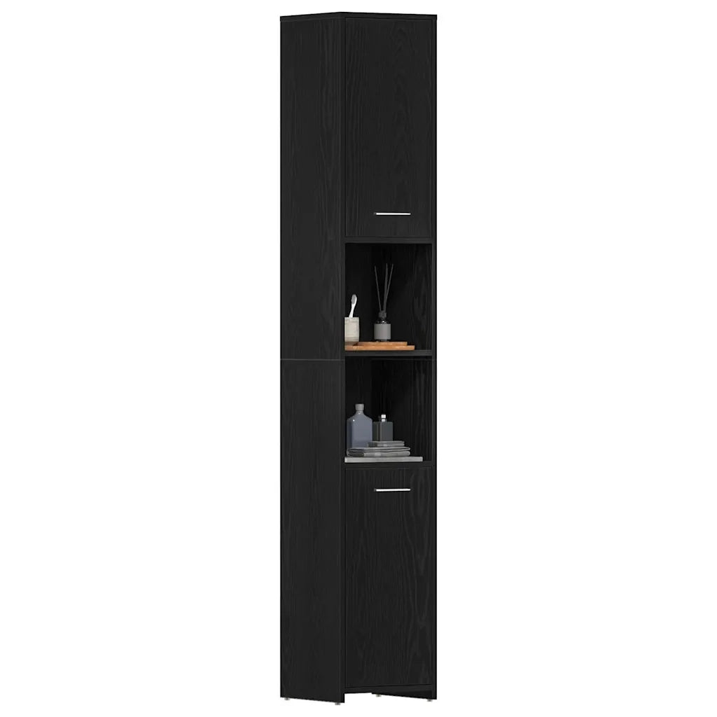 Mobile da Bagno Rovere Nero 30x30x183,5 cm in Truciolato 863124
