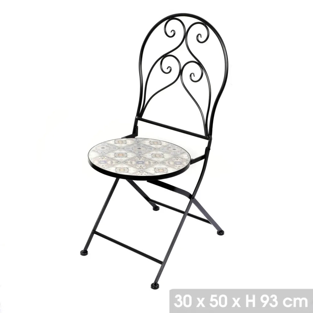 Set di 2 sedie da giardino pieghevoli bistrot – Mosaico decorativo – Metallo nero – 30x50x93 cm