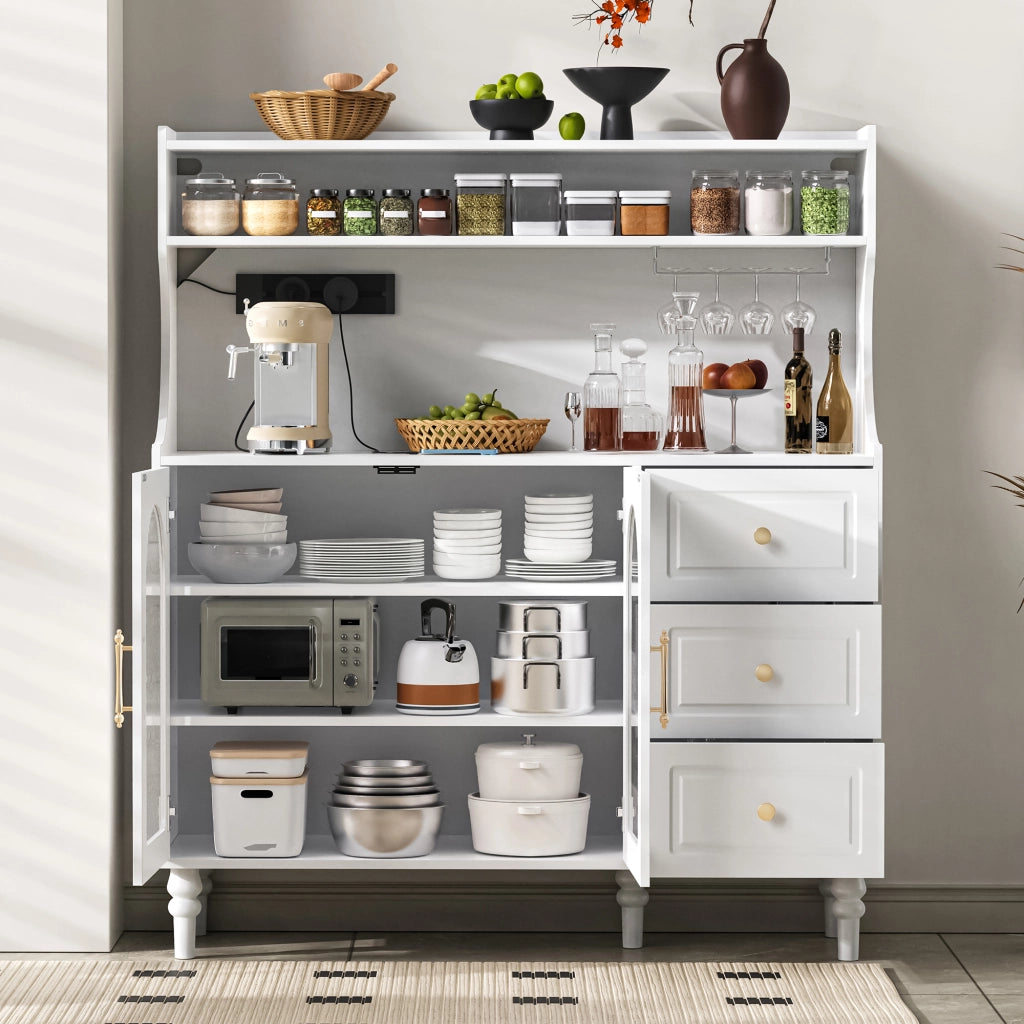 Armadio da cucina con prese e cassetti - Zephmum - Bianco - Ripiani regolabili, porta bicchieri