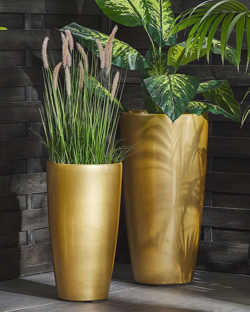 Set di 2 Vasi da fiori per piante da interno per esterni Miscela di pietre dorate Lucido rotondo alto 32 cm