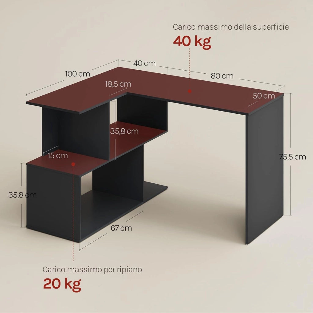 Scrivania Angolare, 120x100 cm Scrivania a Forma di L con Libreria, Nero, per Computer, Tavolo da Lavoro, Studio and Soggiorno