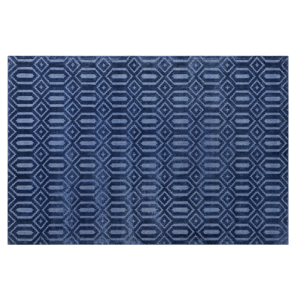 Tappeto Blu Viscosa 140 x 200 cm Motivo Geometrico Tessuto a Mano Flatweave