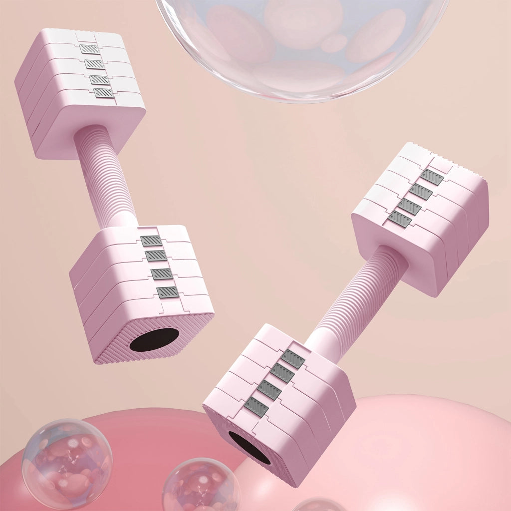 Set 2 Manubri Pesi Quadrati e Antiscivolo da 5 kg con Piastre Rimovibili in Acciaio e ABS Rosa