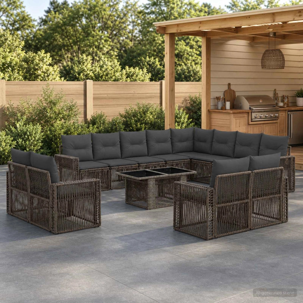 Set Divano da Giardino 13 pz Grigio e Grigio Scuro polyrattan 3436874