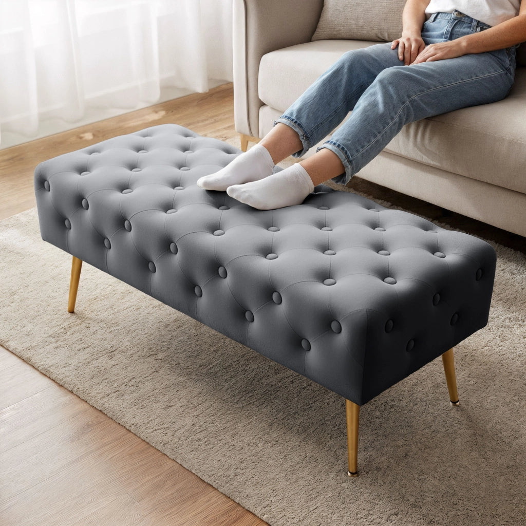 Panca imbottita in velluto trapuntato 100 cm MONACO Grigio Scuro
