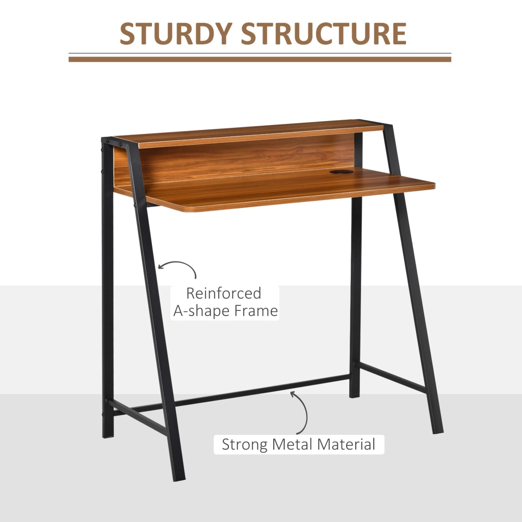 Scrivania lineare moderna con vano portaoggetti e passacavi, in MDF, per home office e studio, noce, 84 × 45 × 85 cm