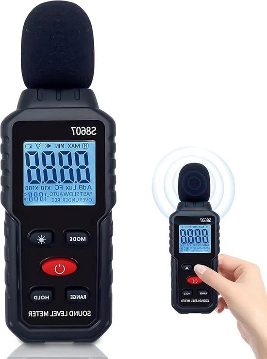 Apparecchio di misura decibel - 30 dB a 130 dB - schermo LCD con illuminazione a retroilluminazione - misuratore di livello sonoro per uso domestico e industriale.