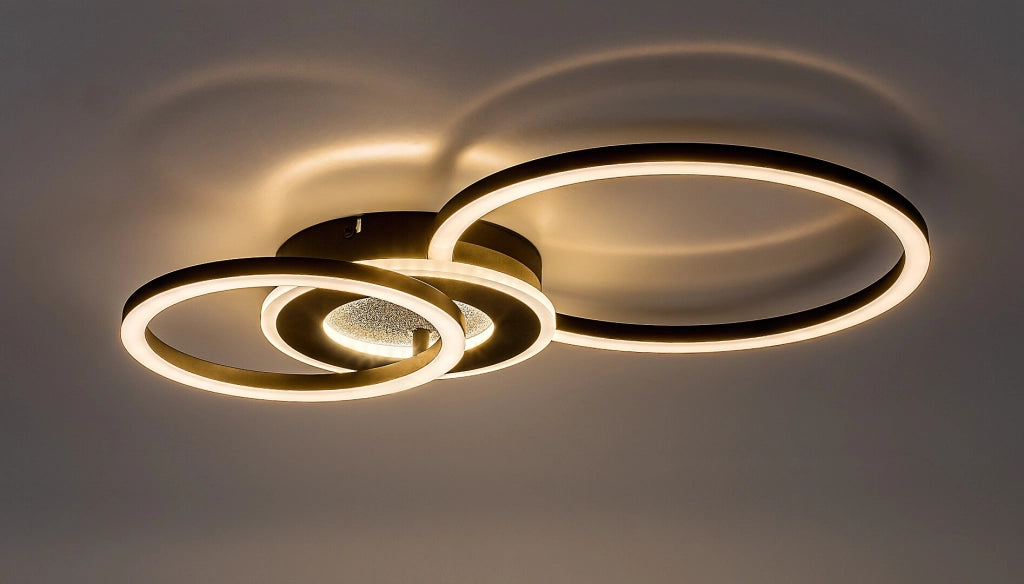 Lampada soffitto LED integrato Lureo 3 anelli nera Rabalux
