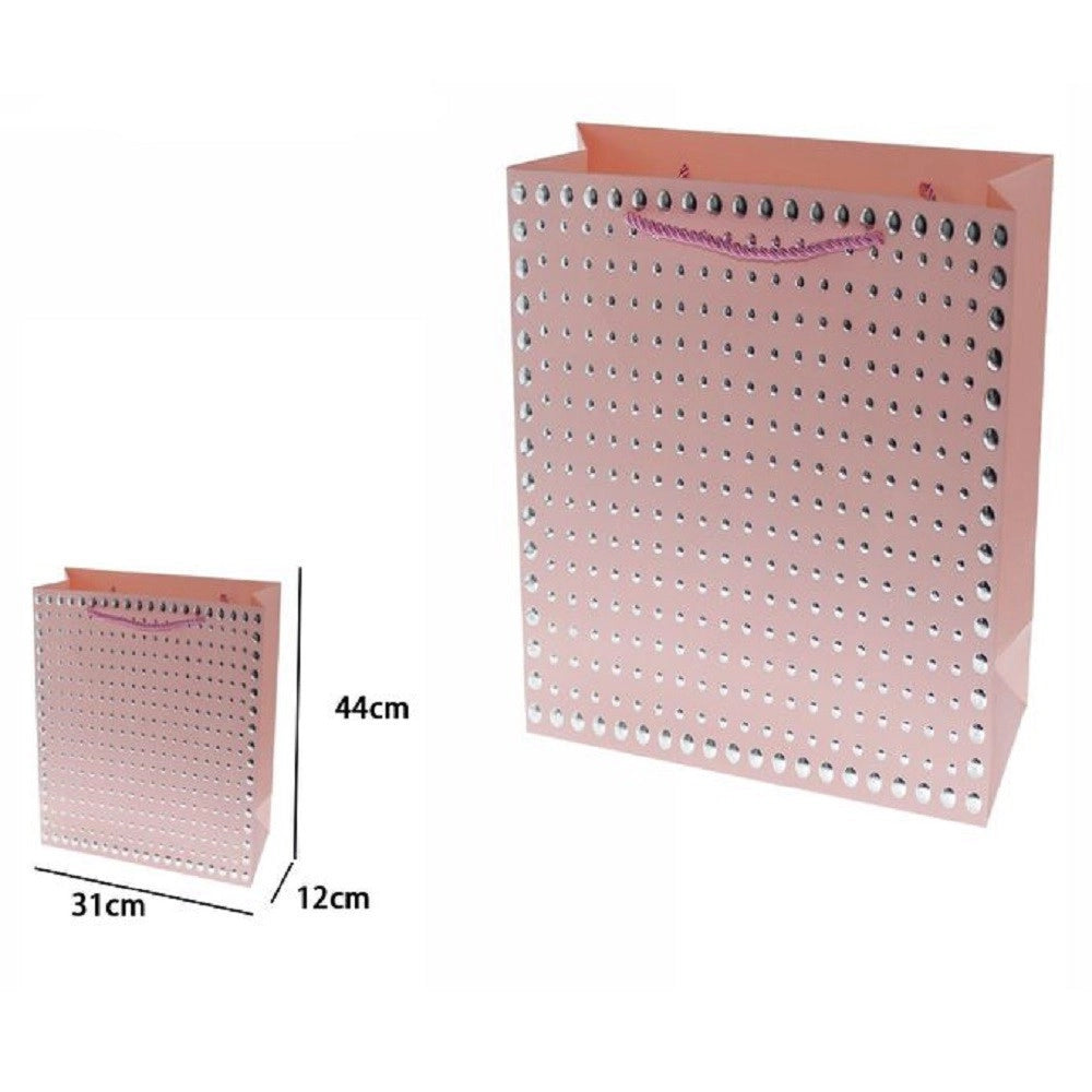 Trade Shop - Set 3pz Buste Regalo Shopper Rosa Borchie Maniglie Cordoncino 44x31x12cm 69948 -
