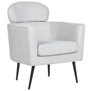 Poltrona da salotto con poggiatesta in tessuto grigio chiaro con gambe nere elegante soggiorno glamour