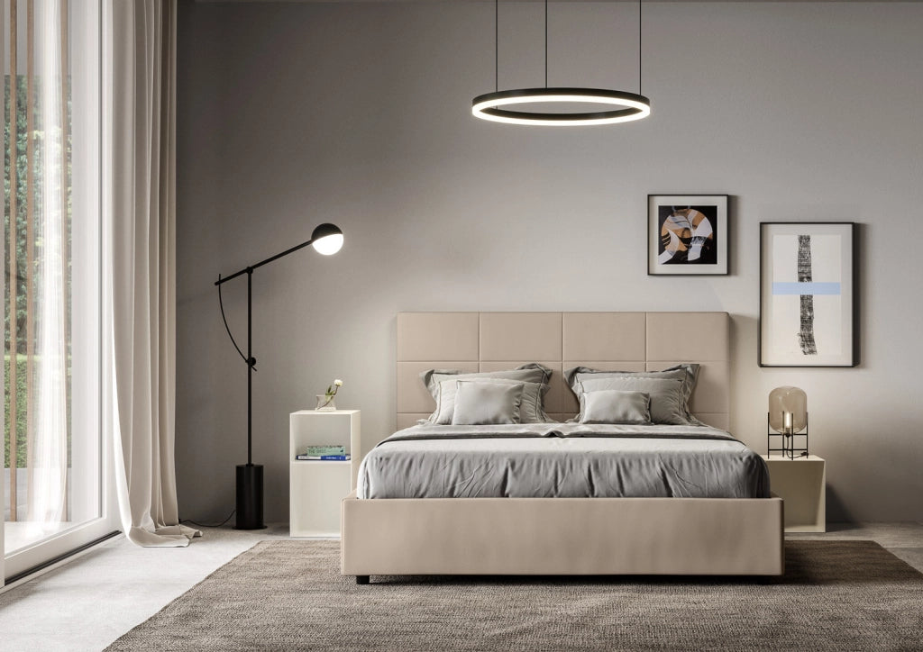 Letto matrimoniale francese senza rete imbottito 140x200 similpelle bianco Mika