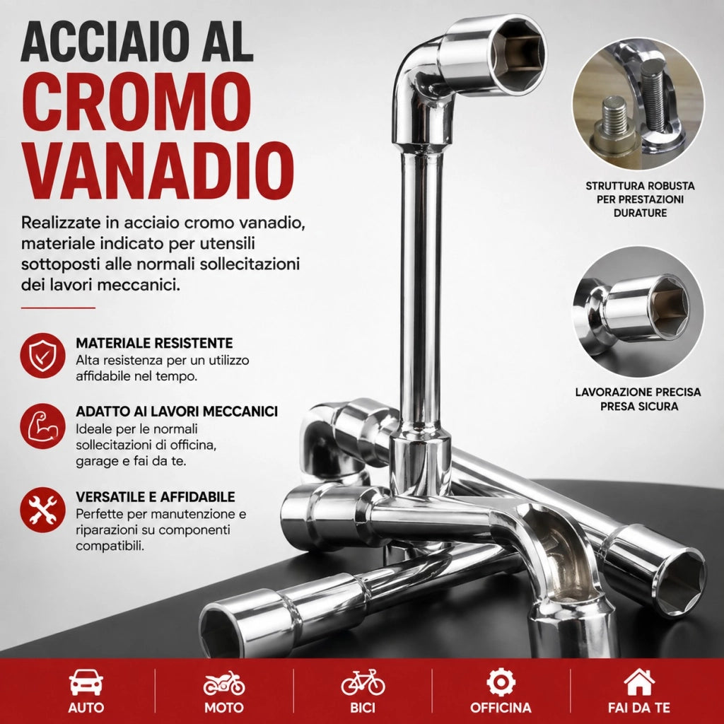 Set 8 Chiavi a Pipa Esagonali 8-19 mm Cromo Vanadio con Custodia