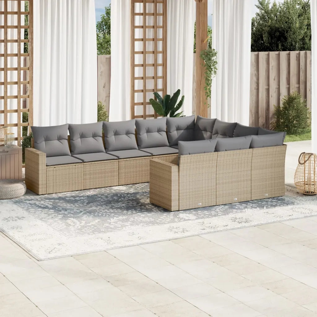 Set Divano da Giardino 10 pz con Cuscini Beige in Polyrattan 3251826