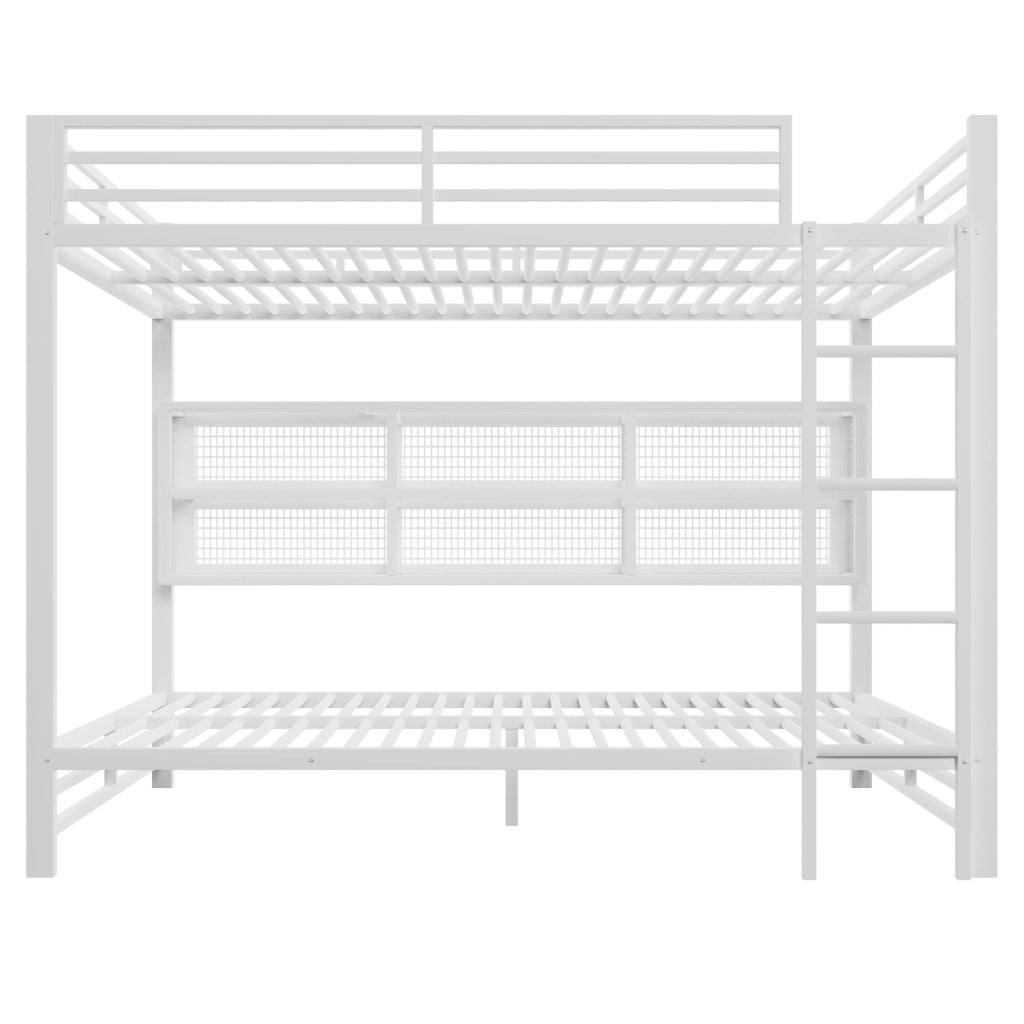 LETTO a castello 140x200 cm in metallo bianco con armadi portaoggetti e LED