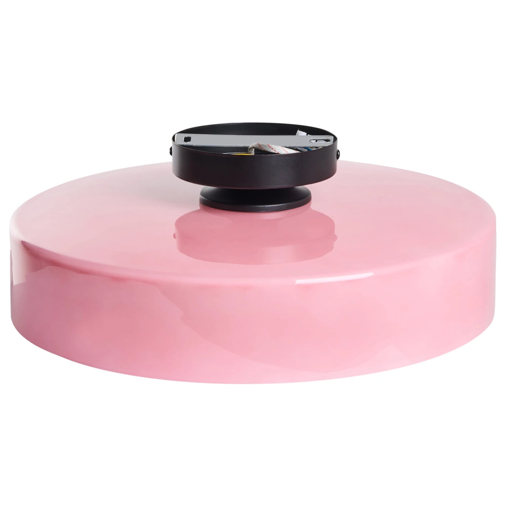 Lampada da soffitto con paralume in vetro rosa, modello a incasso, ideale per soffitti bassi