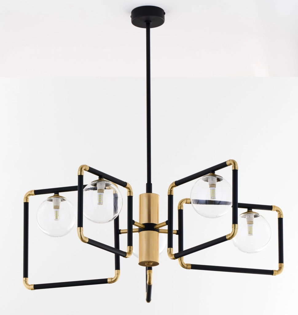 Lampadario moderno nero oro sfere vetro 5xG9 Jupiter