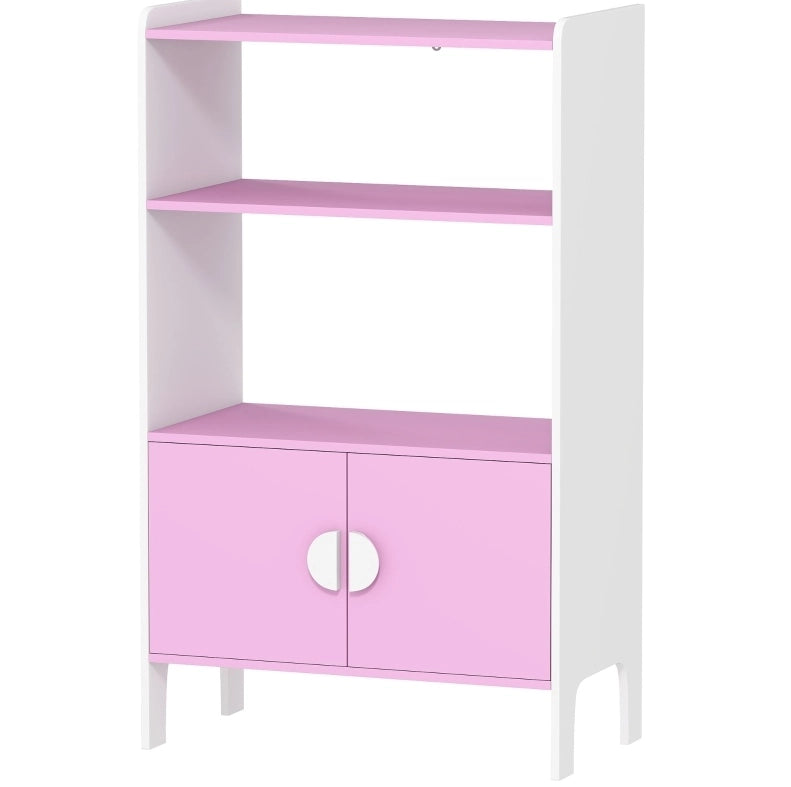 Libreria per bambini ULEVR 60x35x100 cm con ripiani aperti e vani chiusi, kit antiribaltamento, rosa