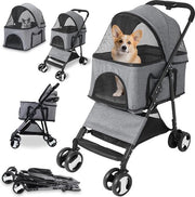 Carriolo per cani piccolo-medio - fino a 20kg - Riportabile - 4 ruote - Tutto terreno - Carriolo per cani - Carrello per cani
