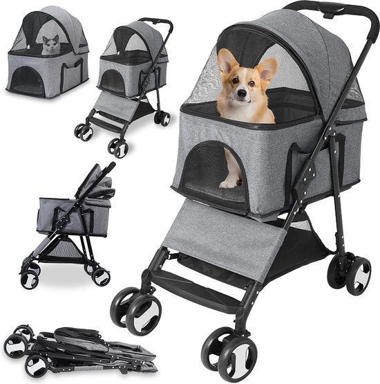 Carriolo per cani piccolo-medio - fino a 20kg - Riportabile - 4 ruote - Tutto terreno - Carriolo per cani - Carrello per cani