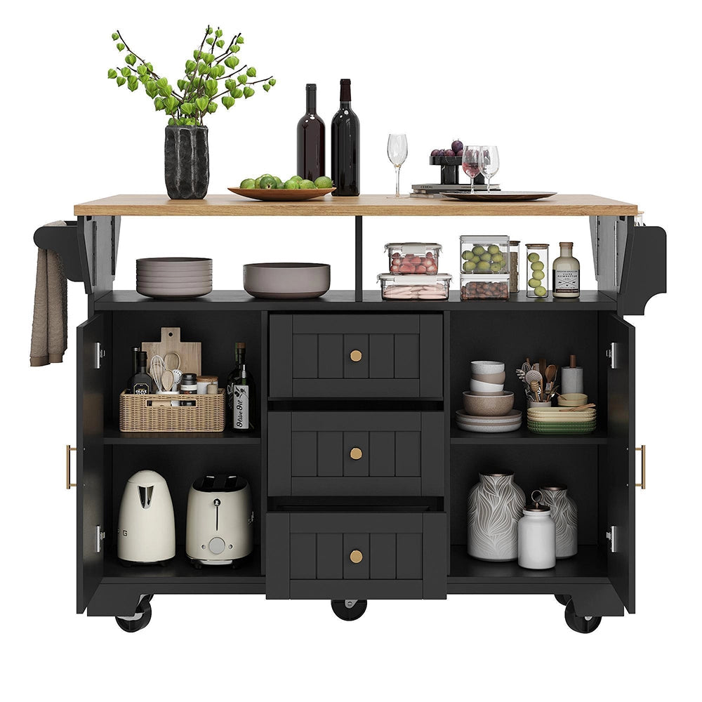 Isola cucina mobile - Xylo - 120x40x95cm nero/bianco 3 cassetti