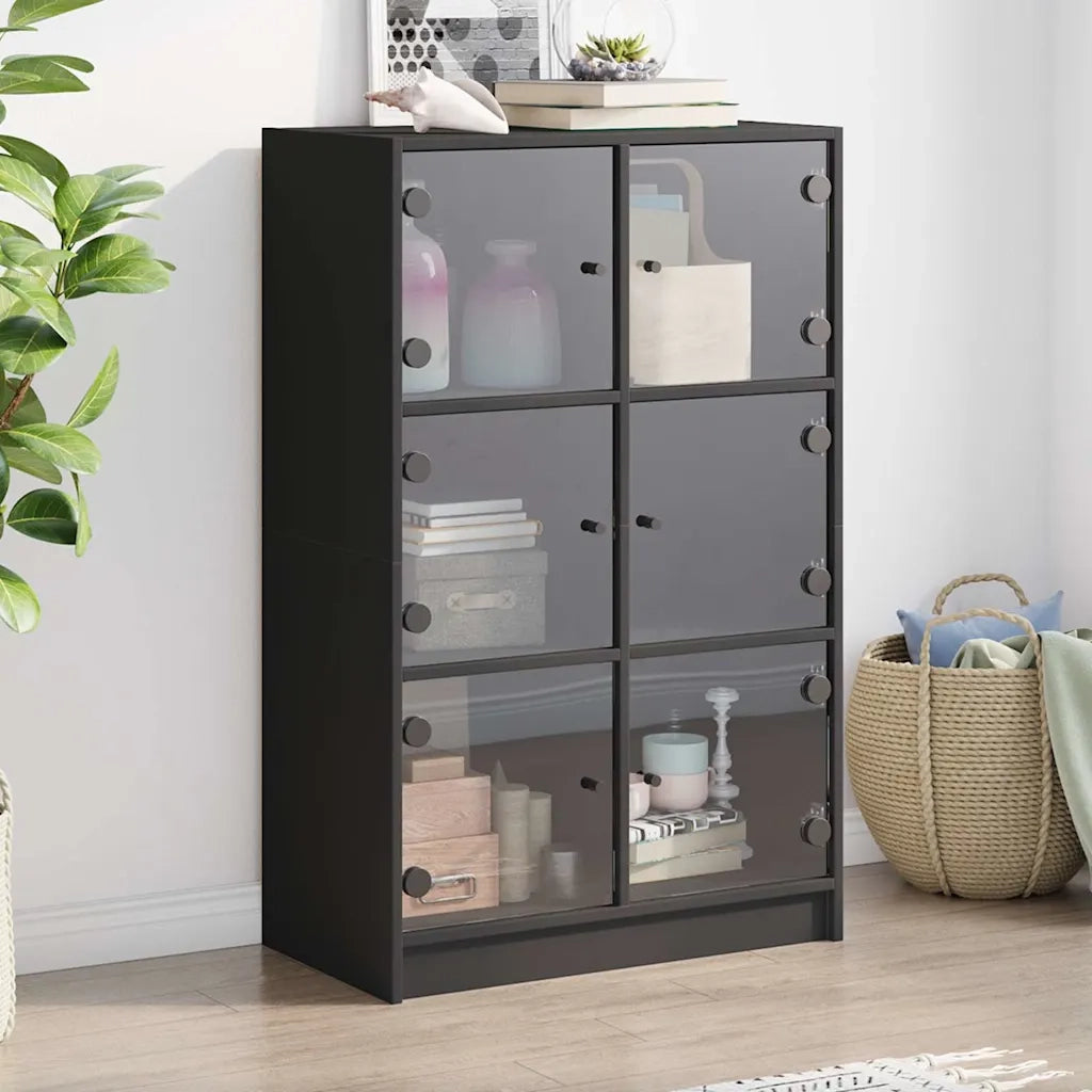 Credenza | Madia | Buffet da pranzo | Armadio da pranzo con Ante Nera 68x37x109 cm in Legno Multistrato