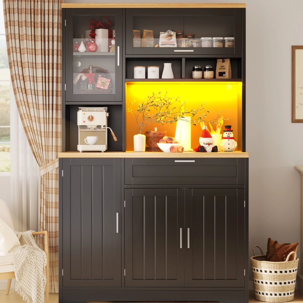 Armadio alto con LED USB e vetrine, 104x40x180 cm, nero